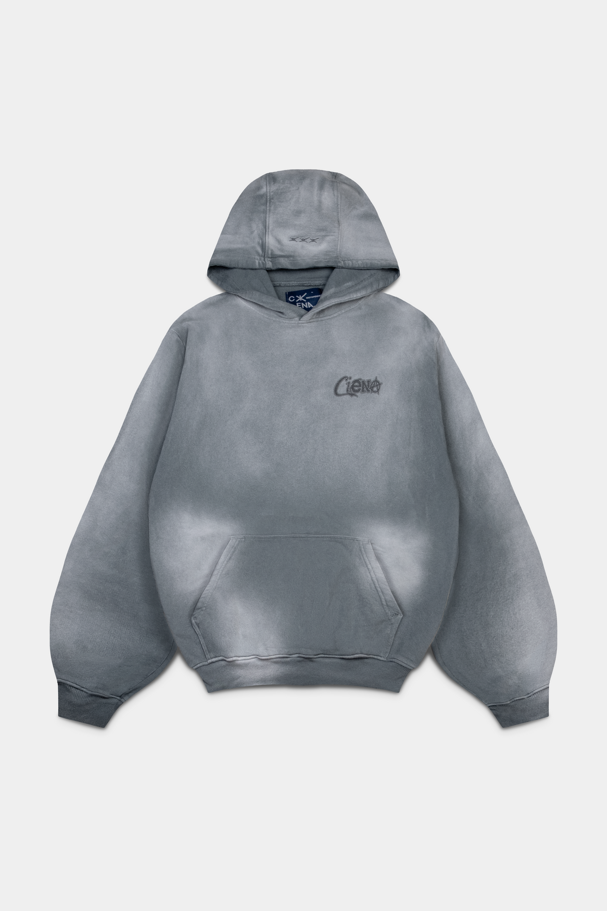 Moletom Aspalth Hoodie cinza com capuz deitado, em lavagem estonada
