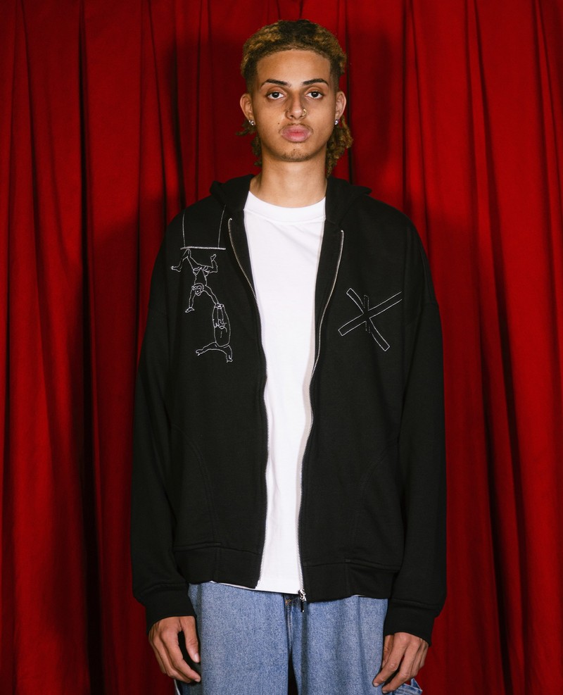 Embroidered Scimmie Zip Hoodie