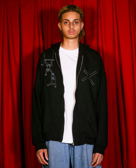 Embroidered Scimmie Zip Hoodie