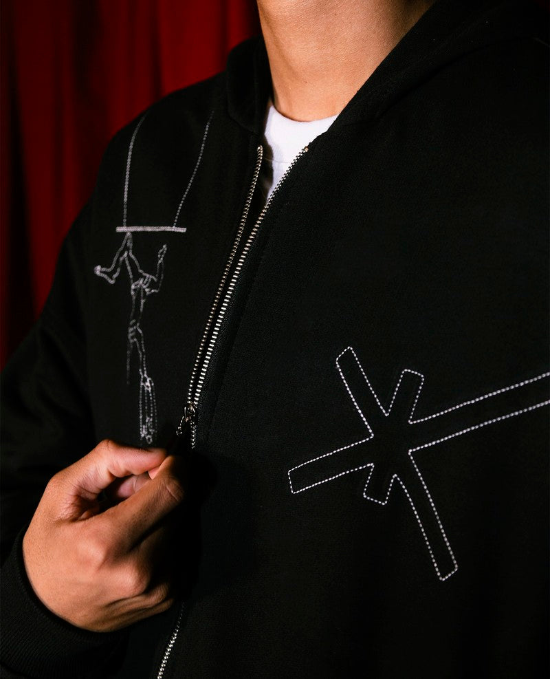 Embroidered Scimmie Zip Hoodie