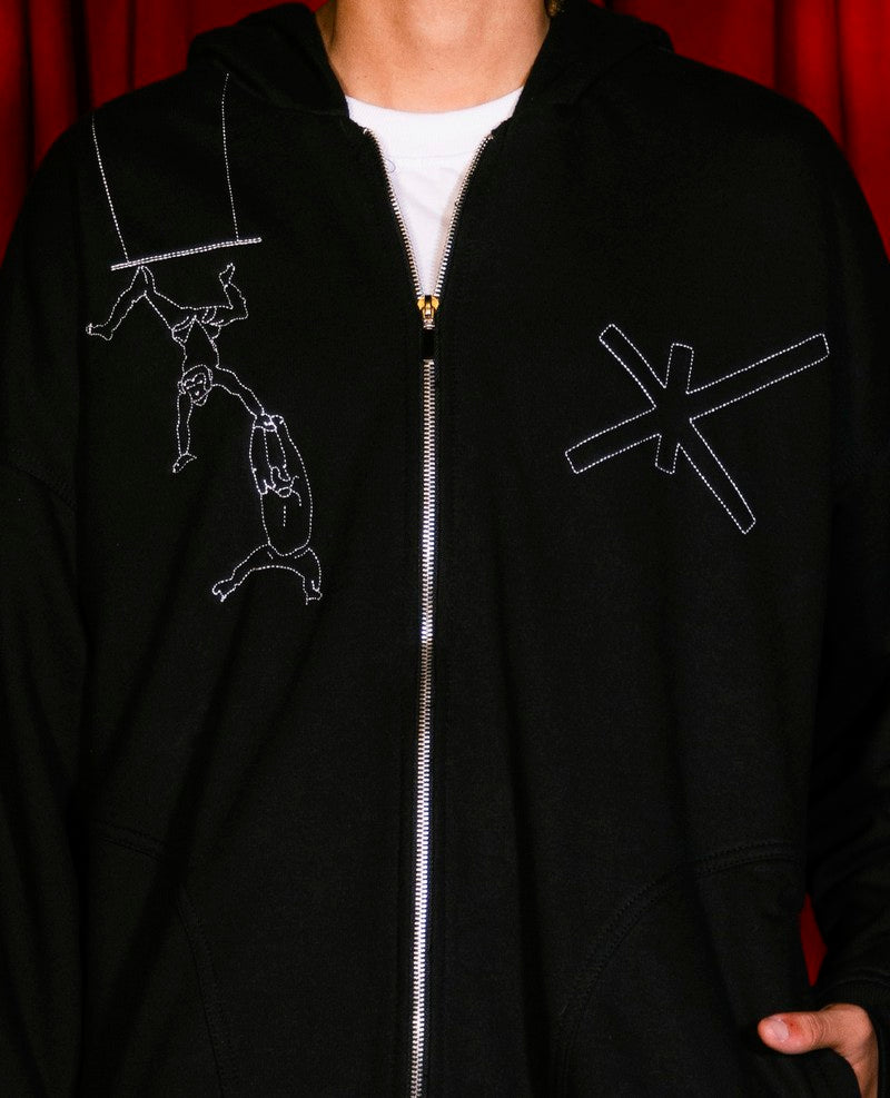Embroidered Scimmie Zip Hoodie