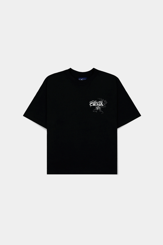 Camiseta preta Fada Heavy Tee em vista frontal com estampa no peito