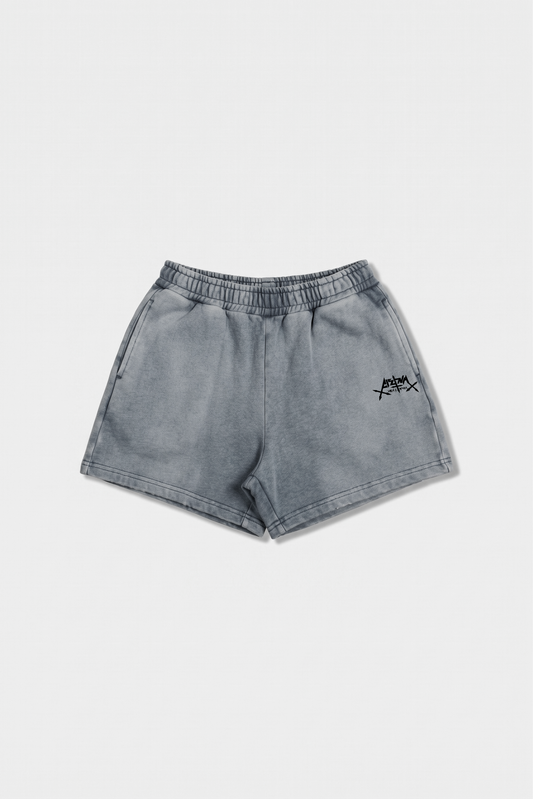 Shorts Aspalth cinza deitado, vista da frente em lavagem estonada